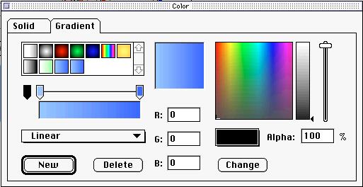 7. Select the Paint Bucket tool. In the Fill Color pop-up menu, notice the row of special buttons along the bottom. These are the pre-mixed gradients.
