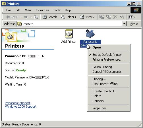 Ex: Panasonic Setting up NOTE If you need to install an alternative printer driver for your client OS, click Additional