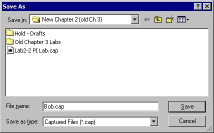 Use a proper file name and store the file on the appropriate disk. If the CAP extension is showing when this window opens, make sure it remains after typing the name.