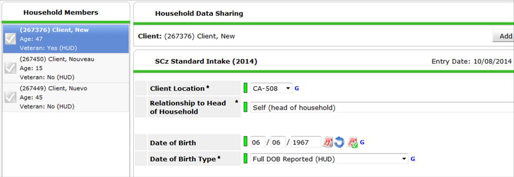 Standard Intake Section 1: Client Location and Relationship to Head of Household Santa Barbara Adding New Clients