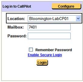 Using My CallPilot http://serverabc/mycallpilot 2. On the Welcome page, in the Mailbox box, type your mailbox number. This number is usually your office telephone extension number. 3.
