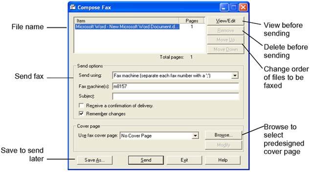 To compose and send a fax or text message 5. Click Save As. 6. Type a name for the file.