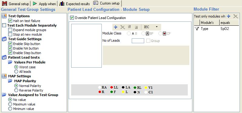 Ansur ESA612 Users Manual Custom Setup The Test Group s custom setup enables the operator to configure how the group will be performed. Figure 5-3 shows the custom setup window. Figure 5-3. Test Group Custom Setup Window gbv55.