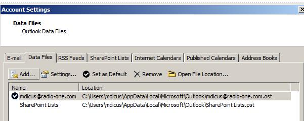 3. Click on Data Files Tab> select Add 4. Select Ok for Outlook data file(pst) 5.