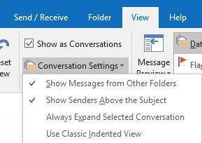 8. VIEW EMAIL MESSAGES BY CONVERSATION CHANGE CONVERSATION OPTIONS From any email folder, such as your inbox, click View > Conversation Settings Select any of the available options.