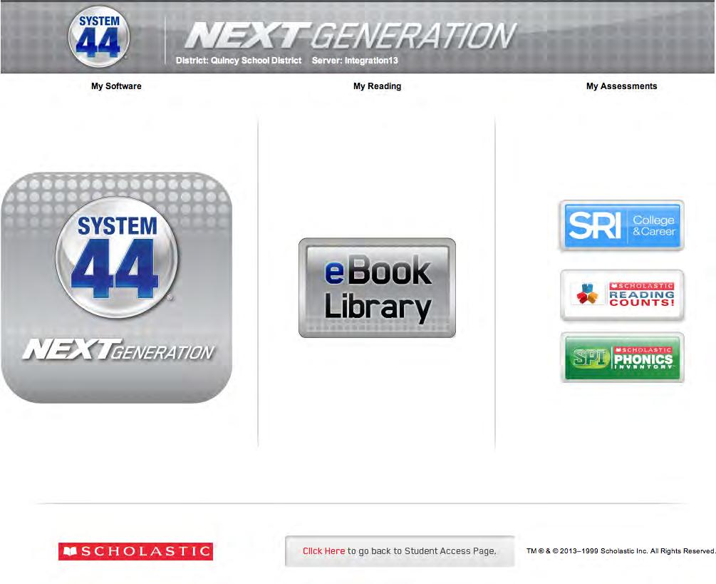 Click the System 44 Next Generation icon to open the System 44 Next Generation Suite Access Screen.