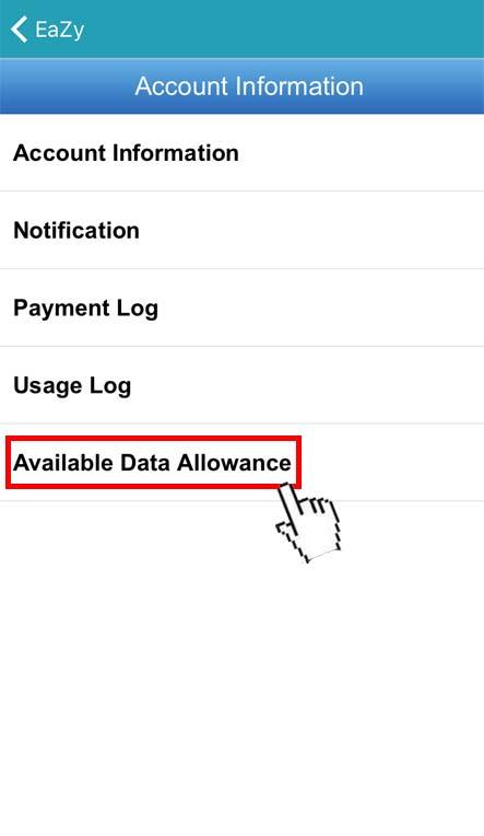 Step2: Select Details to go to account information, and select Available Data Allowance. A8.1.