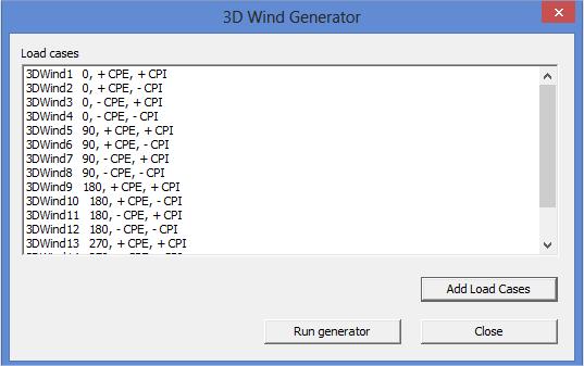 3D Wind Generator Afterwards, the generating of the loads in these load cases can be started by