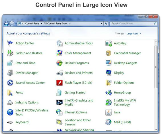 Clock, Language, and Region - To specify location and language Ease of Access - To configure Windows for vision, hearing, and mobility needs In Windows you can change how the Control Panel is