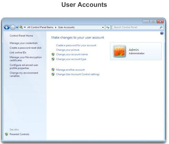 User Accounts An administrative account is created when the Windows OS is installed.