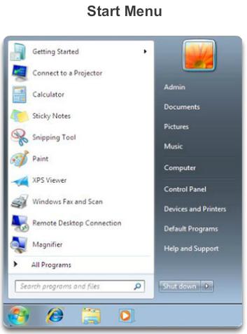 Start Menu and Taskbar The Start Menu and Taskbar allow users to manage programs, search the computer, and manipulate running applications.