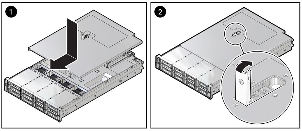 Remove Antistatic Measures 3. Gently slide the cover toward the front of the chassis until it latches into place with an audible click [2].