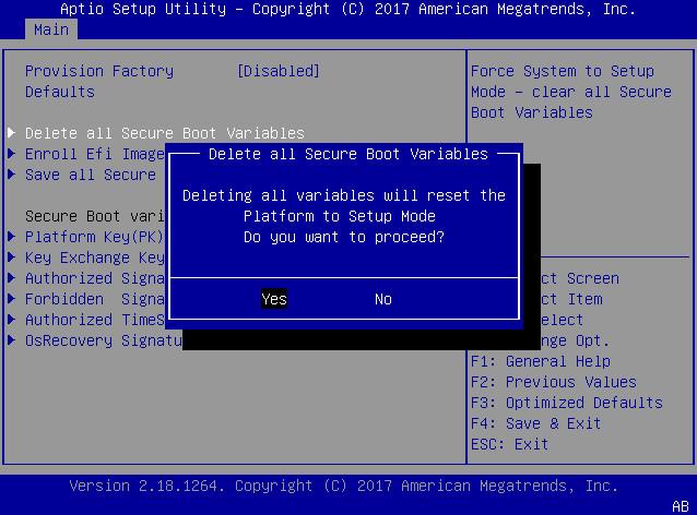 Configure UEFI Secure Boot remove all Secure Boot keys from the system.