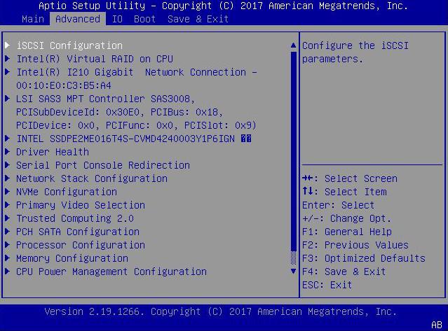 BIOS Advanced Menu Selections BIOS Advanced Menu Selections This section includes a screen of the BIOS Advanced Menu.