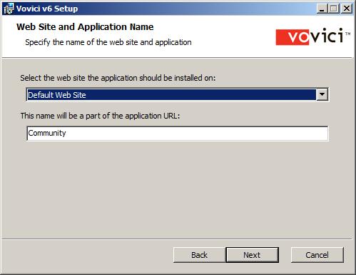 6. The Web Site and Application Name dialog appears.