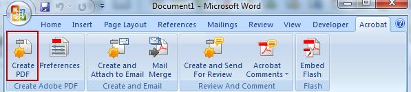 Generating PDF Clicking the Acrobat button in Microsoft Word will