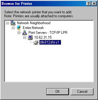 TCP/IP Printing for Windows 98SE/ME At the following screen, browse for the printer port and