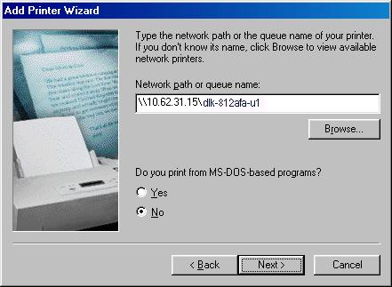 TCP/IP Printing for Windows 98SE/ME If the network path is not specified, type in the IP Address and Port Name of the MFP server (like in