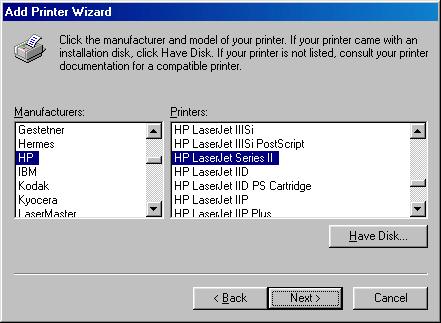 TCP/IP Printing for Windows 98SE/ME In the next screen highlight the printer you wish to add.