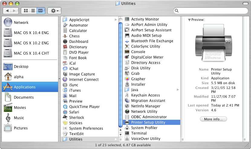 Setting up Printing in Mac OS X Tiger (10.4.9) Click Add button to open the Printer Browser screen.