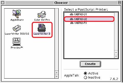 Setting up AppleTalk Printing in Mac OS 9 may vary slightly depending on what printer driver version you are using. The procedure described below assumes you are using LaserWriter 8.