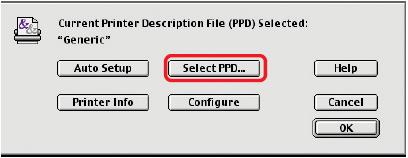 Setting up AppleTalk Printing in Mac OS 9 Select the appropriate printer description file for your printer. Click Open.