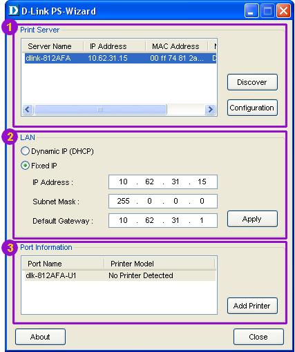 Using the PS Software Print Server: This field allows you to manually discover any connected MFP Servers and to further configure a selected MFP Server.