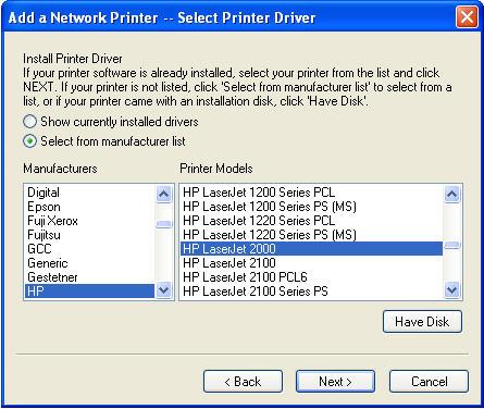 Using the PS Software The wizard provides three ways for you to select a printer driver: 1. Show currently installed drivers: Select this option to see if your printer software is already installed.