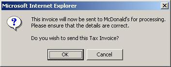Click ok to send the invoice to McDonald s.
