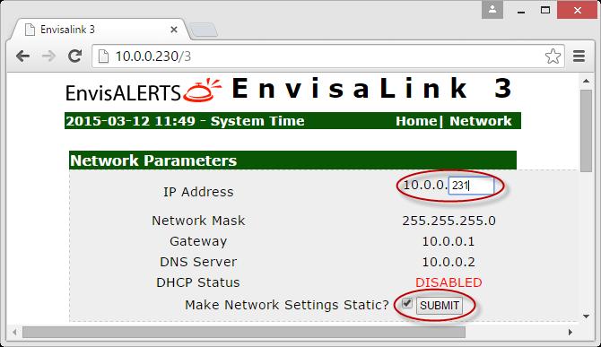 On the Network page, change the IP address to an unused IP address, check off the box