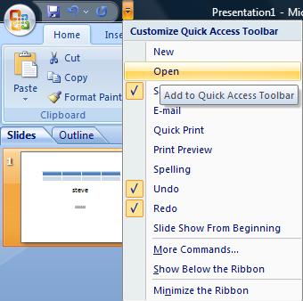 Exploring PowerPoint WORKING WITH THE QUICK ACCESS TOOLBAR By default, the Quick Access Toolbar displays buttons for Save, Undo and Redo.