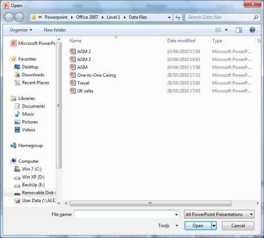 The File Open dialog box (Windows XP) The File Open