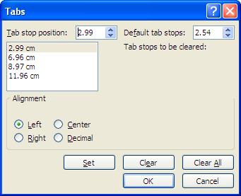 Formatting Presentation Text 1. Type the value in the Tab stop position: box. 2. Select the type of tab alignment required. 3. Click Set. 4.