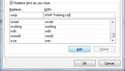Editing and Proofing Text Creating a custom AutoCorrect entry 1. Select the Office button (PowerPoint 2007) or the File tab (PowerPoint 2010). 2. Click PowerPoint Options (PowerPoint 2010) or Options (PowerPoint2010).