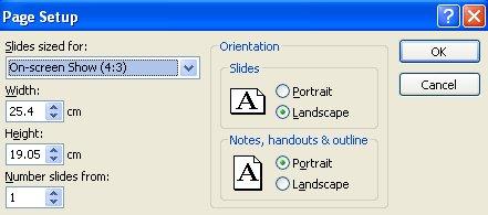 Printing Presentations Combined Print commands and Print Preview (PowerPoint 2010) SELECTING PAGE SETUP OPTIONS The Page Setup dialog box allows you to customize your printed slides.