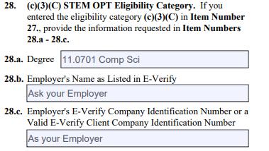 Question 28. Skip this question if you are applying for 12 month OPT. If applying for STEM extension, write the CIP code and major that appear on your I-20.