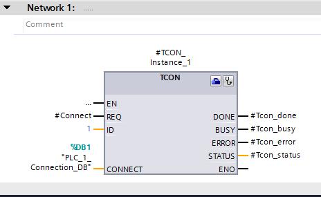 3.2 SIMATIC S7-1500 project (TIA Portal V13) Table 3-2 Interface Assignment REQ Input variable: Connect ID Connection ID: 1 CONNECT Connection data: PLC_1_Connection_DB Configuring the connection The