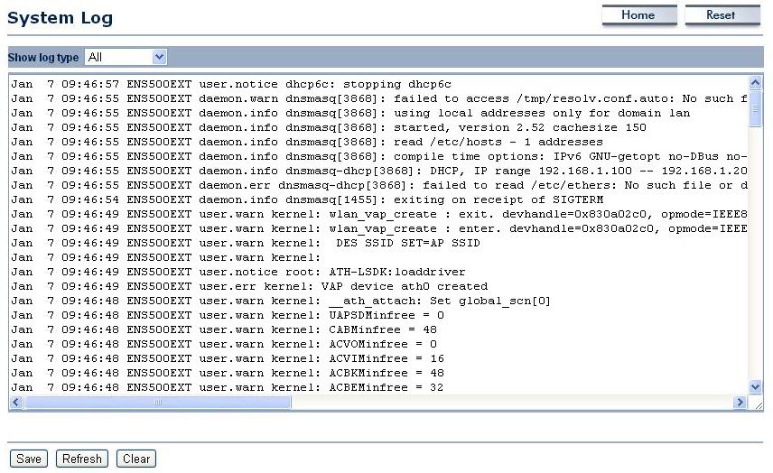 VIEWING SYSTEM LOG 4.1.4 Viewing System Log The ENS500EXT automatically logs events to internal memory.