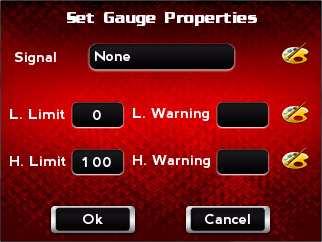 W O R K I N G W I T H P O W E R V I S I O N Datalog Menu To Create Gauge Limits and Visual Warnings 1 Touch Datalog >Gauges.