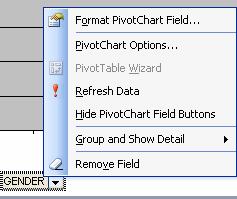 To display The Last Name and First Name at the bottom of the chart, click and drag the fields from the Pivot Table