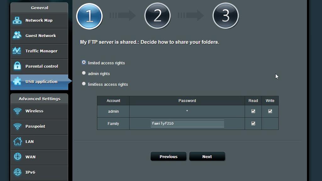 3. Select the access rights that you want to assign to the clients accessing your shared data. 4.