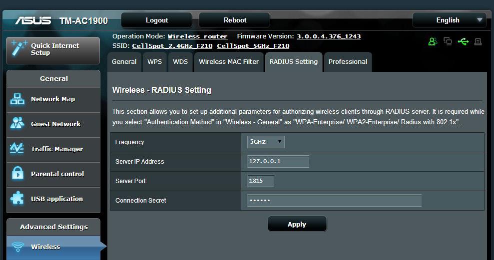 4.1.5 RADIUS Setting RADIUS (Remote Authentication Dial In User Service) Setting provides an extra layer of security when you choose WPA- Enterprise, WPA2-Enterprise, or Radius with 802.