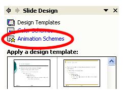 Title Slide, or Title, Text, and Content as shown below) you can choose from any number of animation schemes, that will animate the objects on your slide