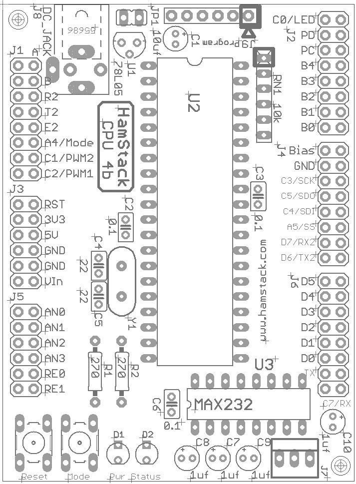CPU Board Pin Assignments & Parts Placement Diagram The CPU board is powered by the DEV-1 board so there is no need to plug a power supply into the DC power jack Remove jumper JP1 when using the CPU