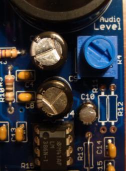 Audio Amplifier CPU pin RC2 PWM output from CPU RC2 +5V R4 The audio amplifier takes the output of the CPU s pin RC2, which has a hardware Pulse Width Modulator output, and will shape the wave into a