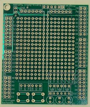 Prototype Backpack Board Rev 1 6 Ground pads In-circuit programming