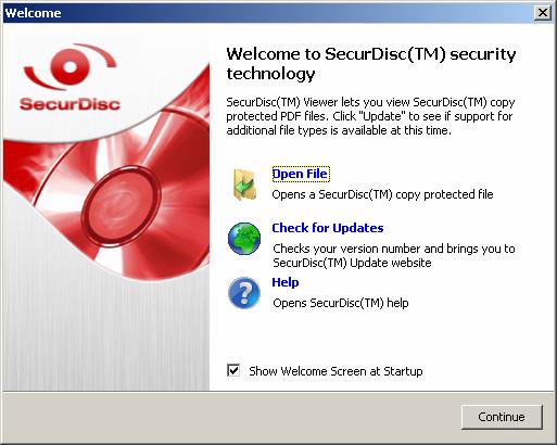 SecurDisc start window 4 SecurDisc start window You can start SecurDisc by double-clicking on the SecurDisc icon in the system tray. The Welcome screen is displayed.