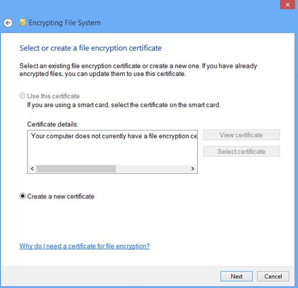4. Select Create a new certificate, and then