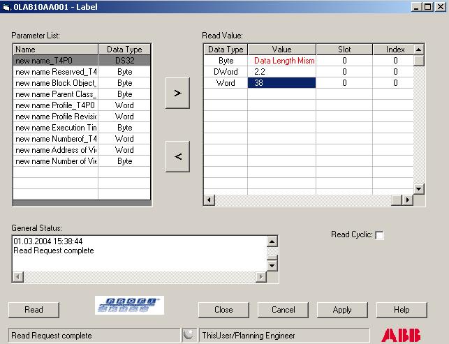 Section 3 PROFIBUS DTM Builder Observation In case the configured data length does not match the length returned by the device, the grid displays the text Data Length Mismatch in red.