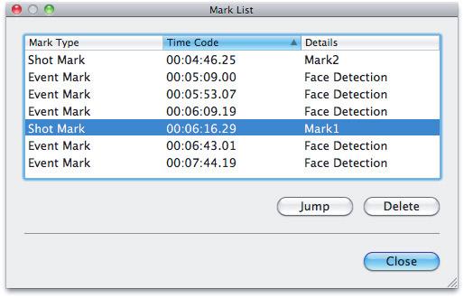 Editing Clips and Associated Metadata Checking marks You can click Mark List to display a list of all the shot- and event marks in a clip.